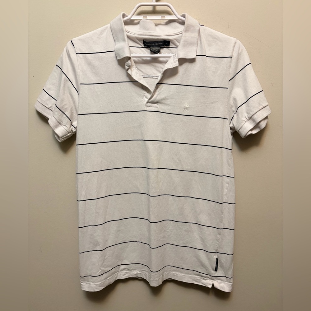 FRENCH CONNECTION White Polo with Black Stripes